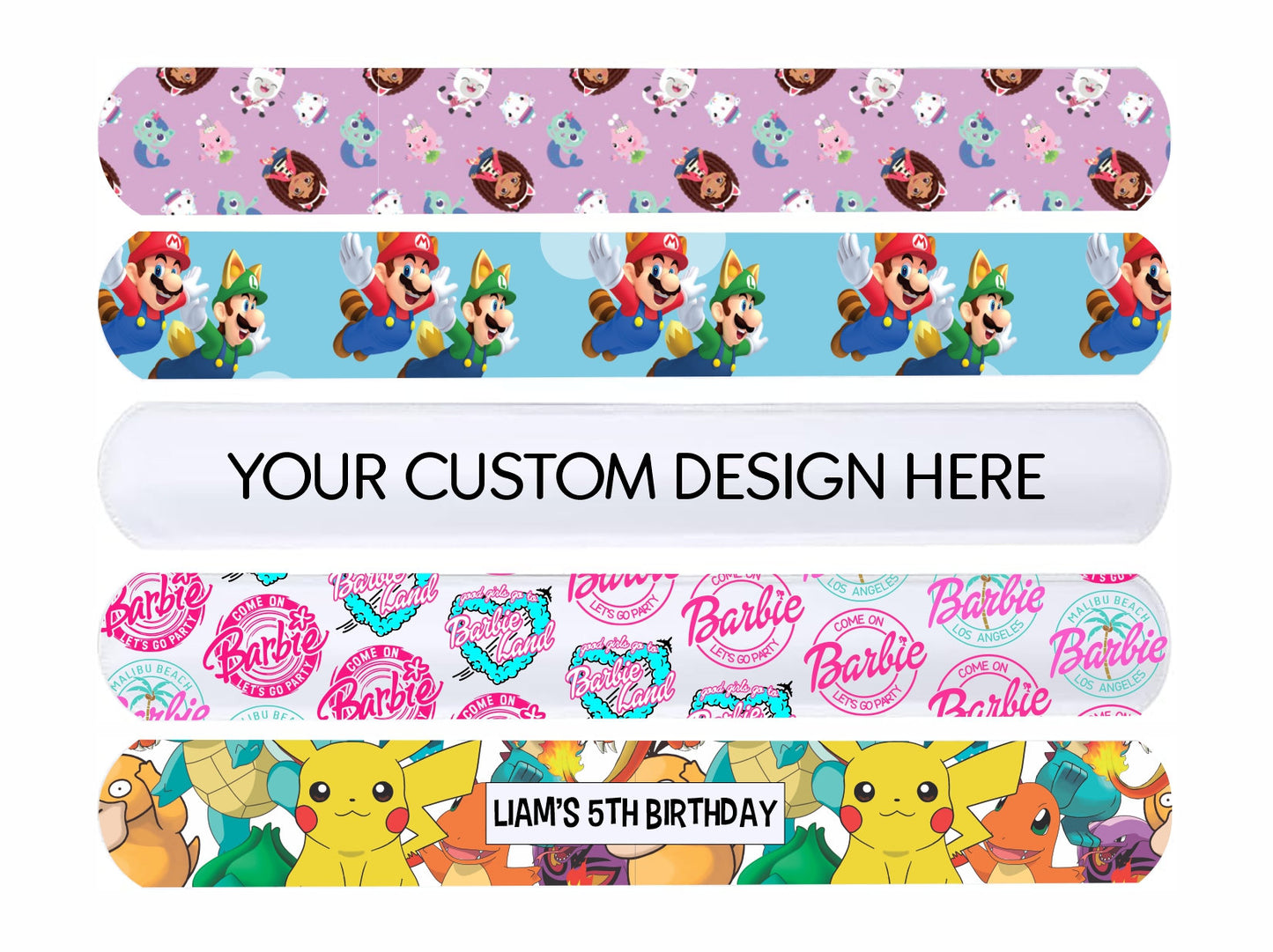 custom-themed-slap-bracelets-printed-party-favor-slap-bracelets-glennwood-creations for Free Printable Pokemon Water Bottle Labels Custom Themed Slap Bracelets | Printed Party Favor Slap Bracelets – Glennwood Creations for Free Printable Pokemon Water Bottle Labels
