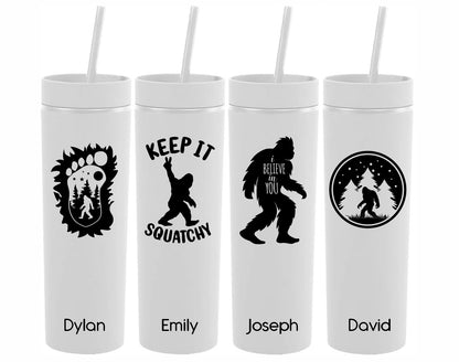 Monogrammed Sasquatch Skinny Tumbler with Lid and Straw | Bigfoot gifts