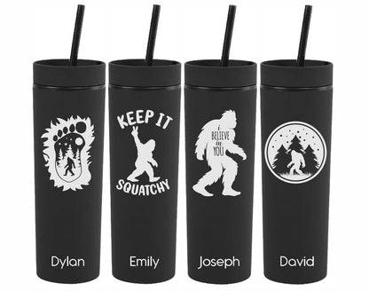 Sasquatch Skinny Tumbler with Lid and Straw | Bigfoot gifts