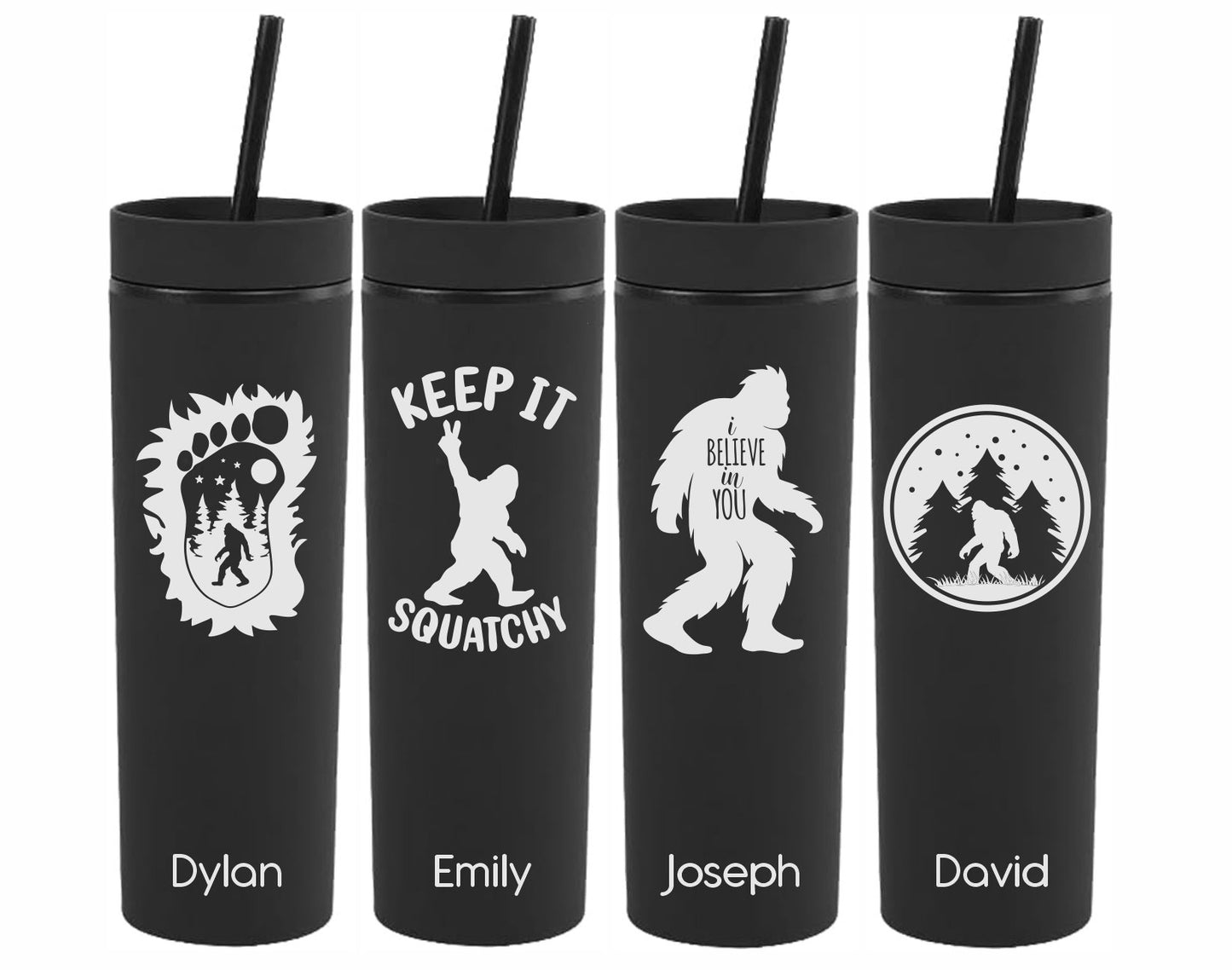 Monogrammed Sasquatch Skinny Tumbler with Lid and Straw | Bigfoot gifts