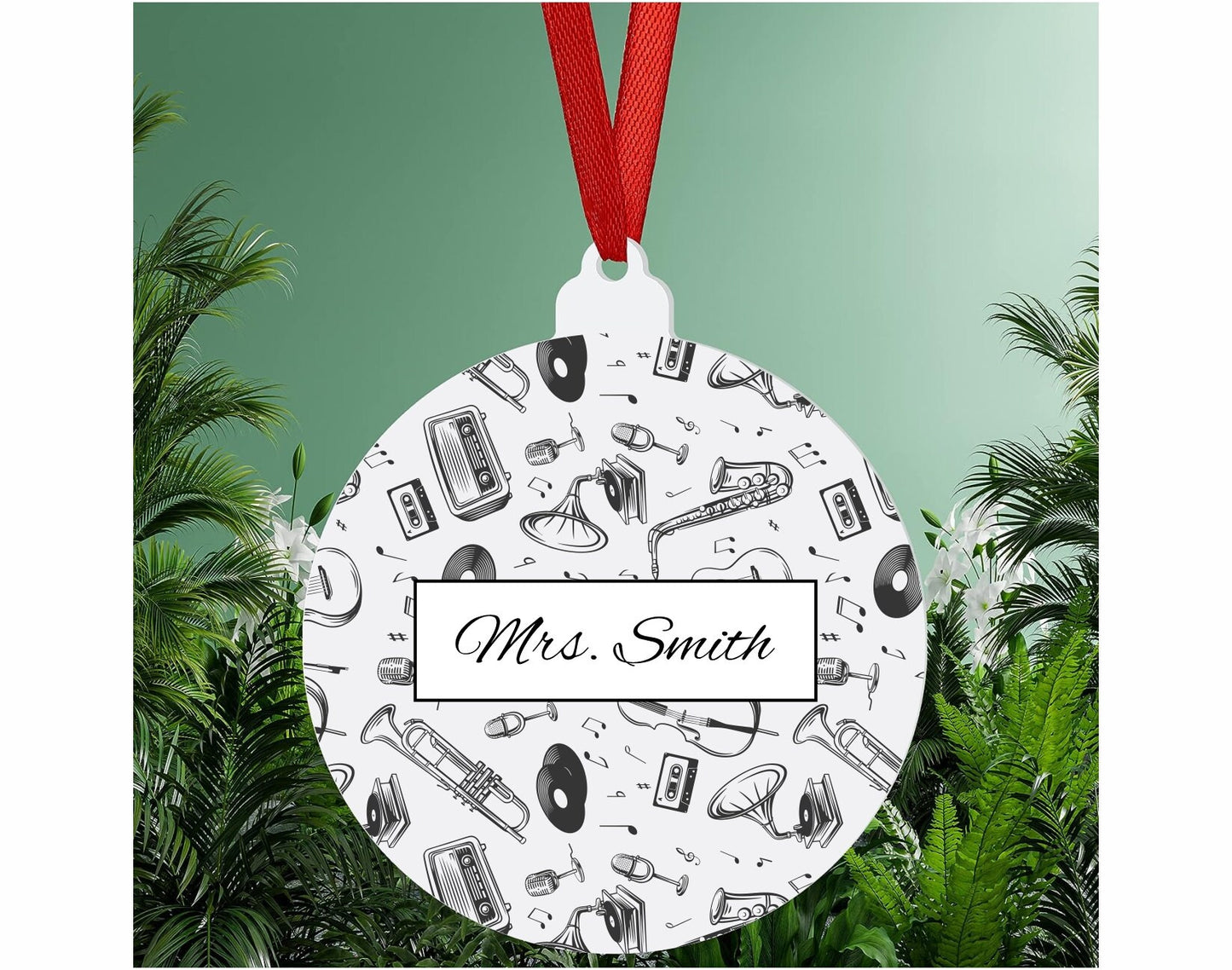 Monogrammed Music Teacher Christmas Ornaments