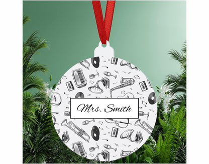 Monogrammed Music Teacher Christmas Ornaments
