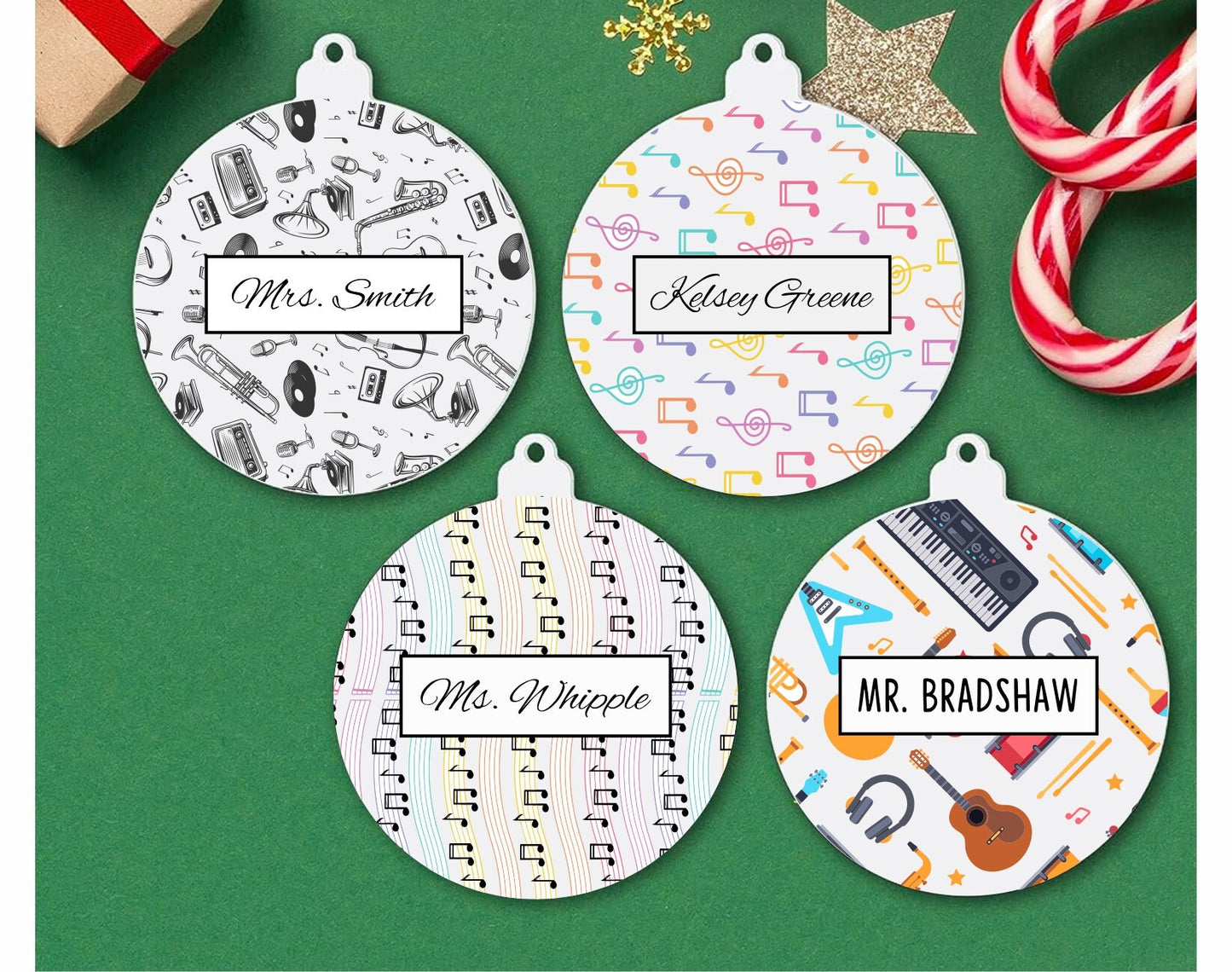 Monogrammed Music Teacher Christmas Ornaments