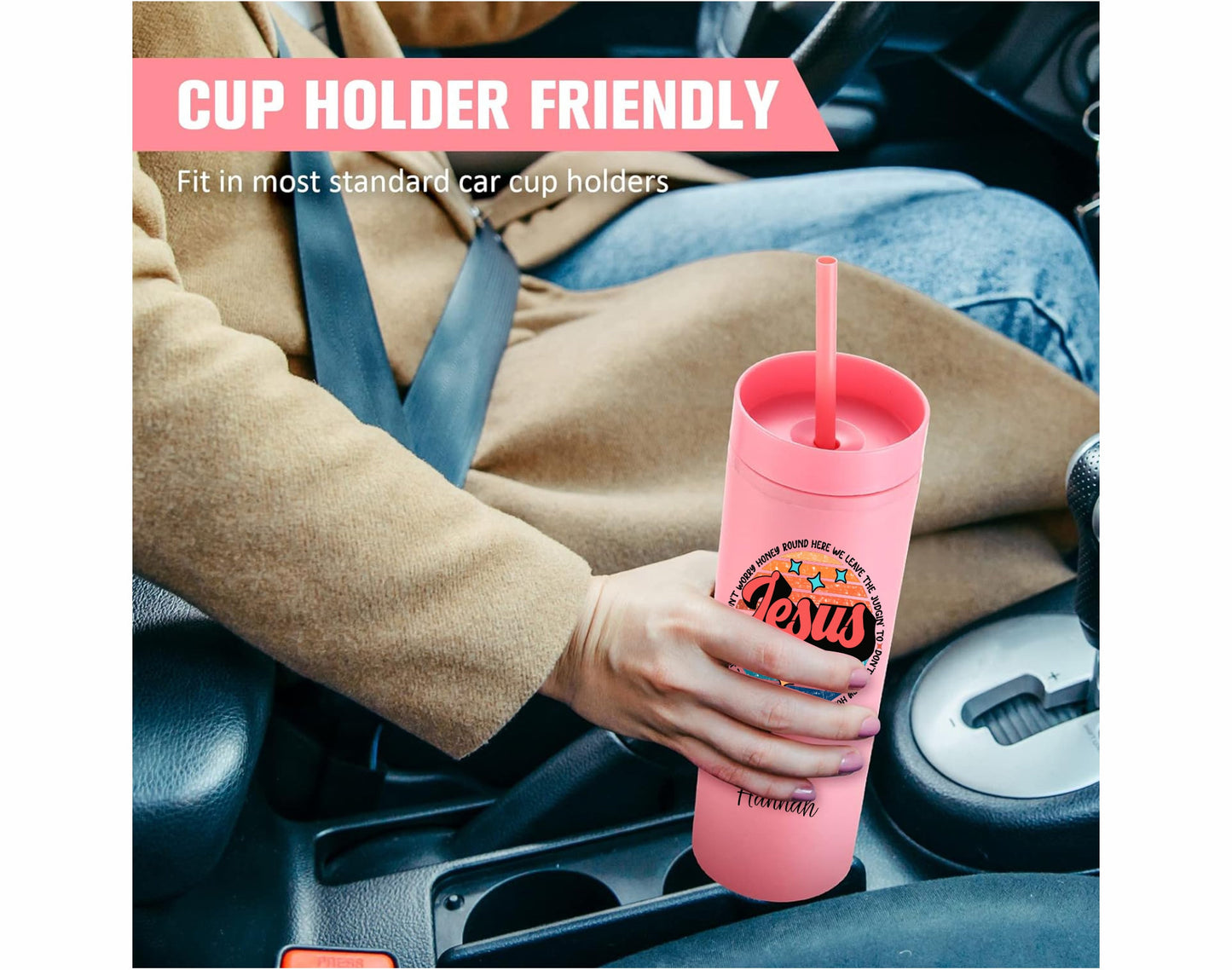 Monogrammed Christian Themed Skinny Tumbler with Lid and Straw